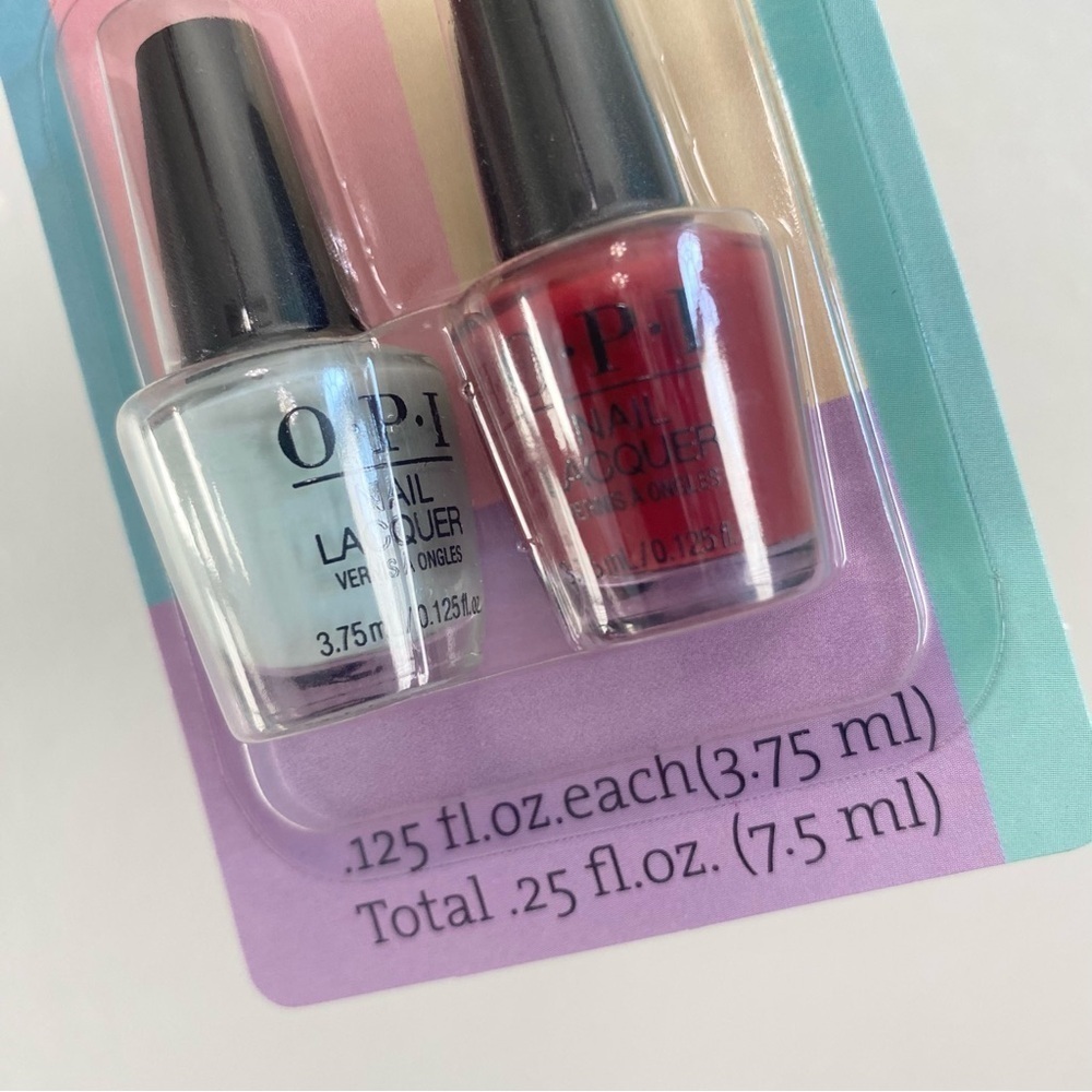 New in Package O.P.I. Set of 2 Red and Light Blue Mini Nail Polish - Picture 2 of 3